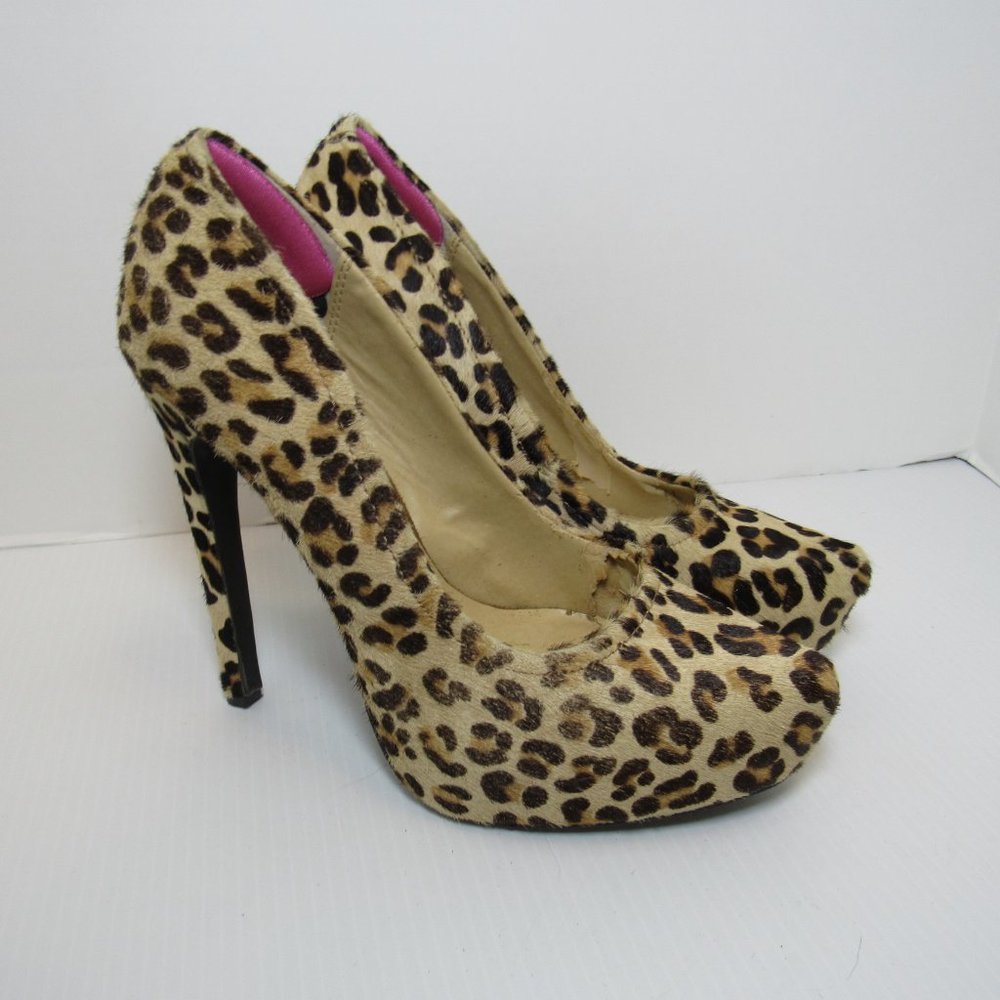 Kelsi Dagger Calf Hair Leopard Print Platform Stiletto Heels - Picture 3 of 10